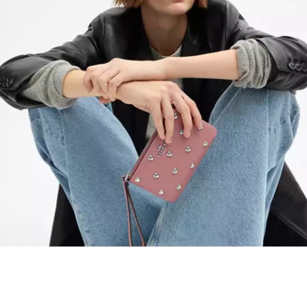 Corner Zip Wristlet With Heart Rivets - Picture 2 of 2